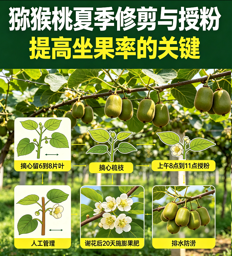 猕猴桃夏季修剪与授粉,提高坐果率的关键